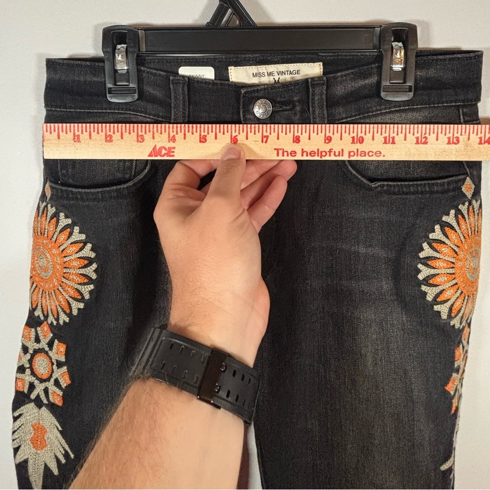 Miss Me Vintage Skinny Jeans 27 Black Denim Floral Embroidered Detail - Picture 9 of 11